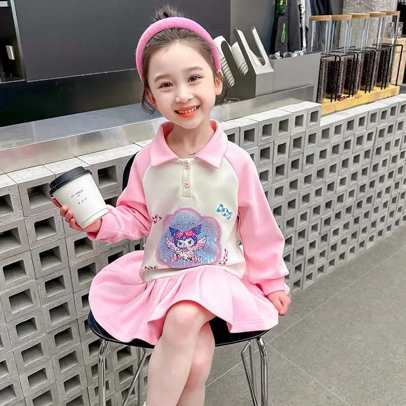 Anime Sanrios Jurk Met Lange Mouwen Kawaii Kuromi Meisje Schattige Preppy Rok Mode Geplooide Rok Schattige Prinsessenrok Kinderkleding