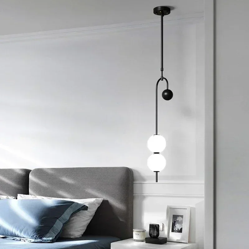 Moderne, minimalistische LED-Pendelleuchte mit Acrylkugel, schwarzes nordisches Esszimmer, Schlafzimmer, Wohnzimmer, Bartheke, Raumbeleuchtung