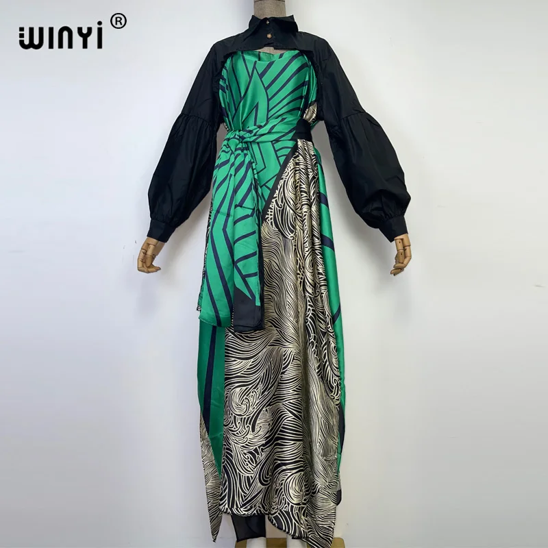 Middle East WINYI 2022 For Women Casual long Sleeve party Dance Dresses Women's maxi winter Holiday fashion print Long Dress