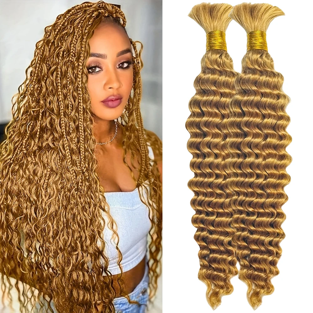 27 #   Capelli umani intrecciati a colori per trecce Boho Capelli umani sfusi a onde profonde per intrecciare estensioni dei capelli umani ricci al 100% 2 pezzi / pacco