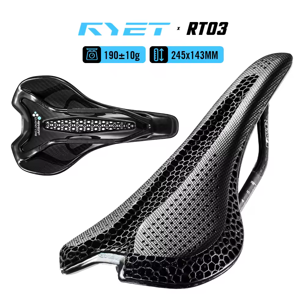 Sillín RYET de carbono impreso en 3D, ultraligero, 190g, 7*9, para ciclismo de carretera, triatlón, MTB, montaña y gravel, para hombres y mujeres.