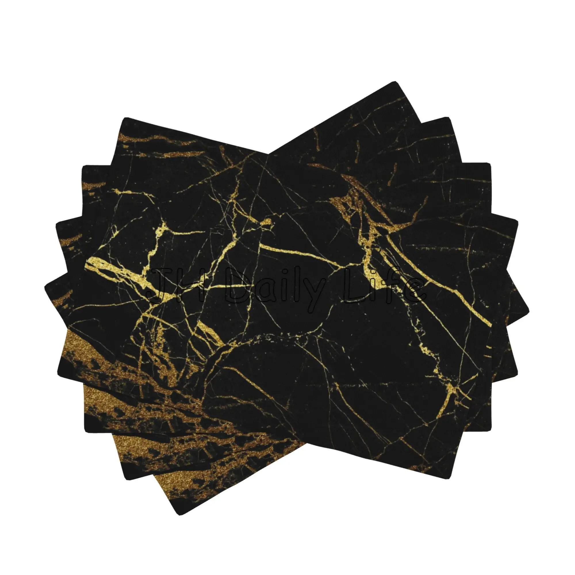 Black Marble Gold Table Placemats Set of 4 Linen Washable Waterproof Heat Resistant Table Mats for Kitchen Dining 18x12 Inches