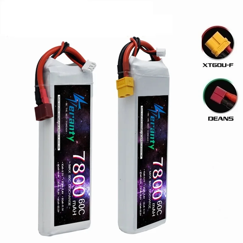 7.4V 2S 7800mAh 60C TERANTY Lipo Battery Multi‑Connector XT60 XT90 EC5 TRX T Plug for RC Car Boat FPV Drone Helicopter