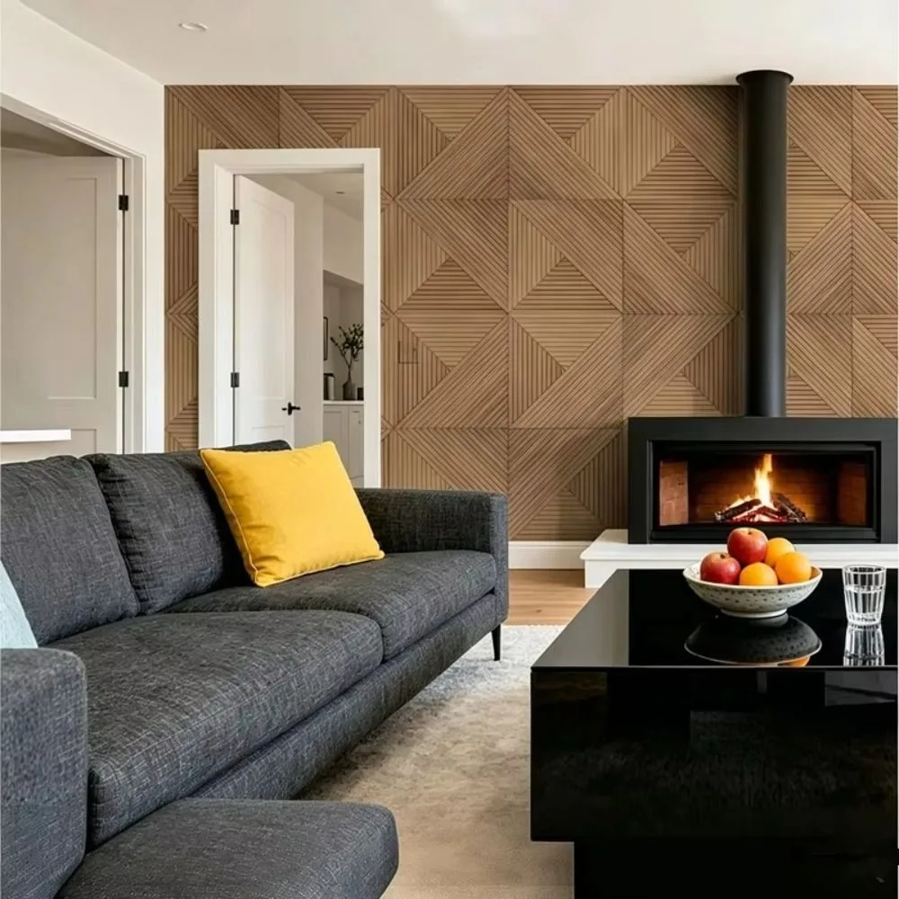 3D Wood Grain Acoustic Panels Self-Adhesive Polyester Fiber Acoustic Wall Panels Peel And Stick Grid Wall Sticker