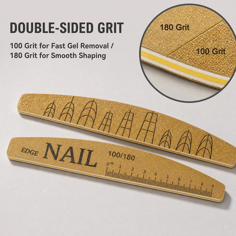 50Pcs Nail File With Scale Nail Shape Line 100/180 Grit Gold Sandpaper Nail File Ruler Check Tip Spacing Symmetry Manicure Salon