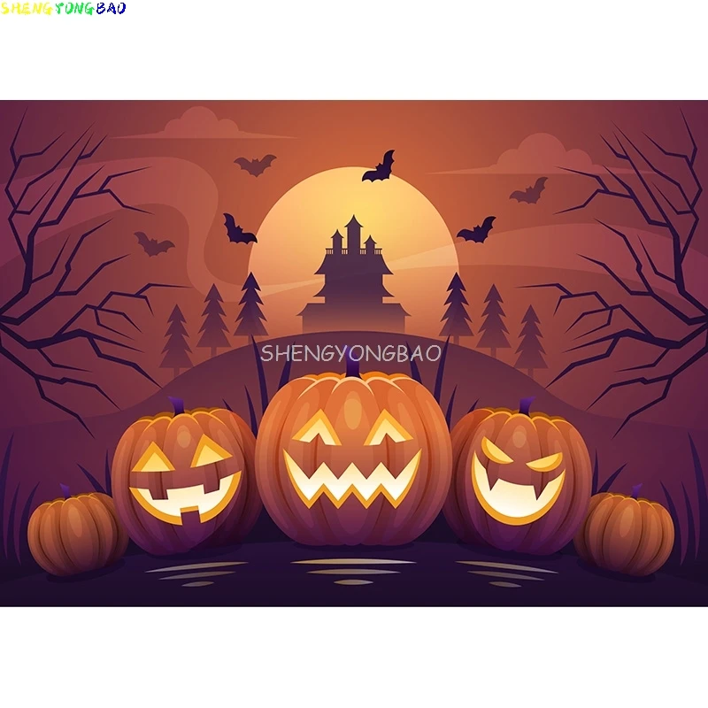 خلفية قلعة حجر القبر للهالوين ، فانوس ، صورة قمر ، تصوير فوتوغرافي ، مستلزمات استوديو الصور ، خلفية اليقطين #2