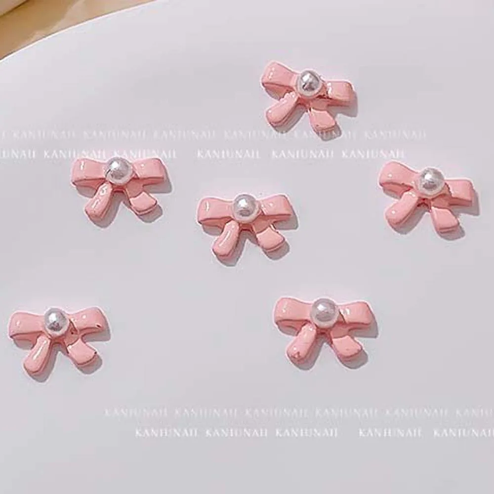 10pcs Cute Cream Pink Nail Art Charm 3D Lovely Bowknot Ribbon Cross Bear Nail Decor Parts DIY Luxury Kawaii Nail Jewelry Parts