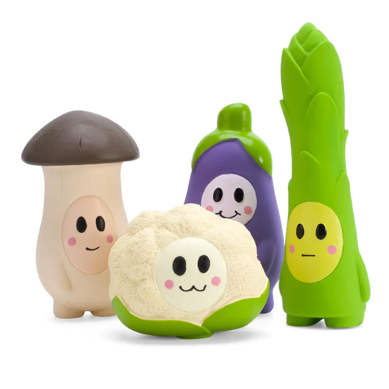 

Soft Durable Natural Latex Dog Toy Cauliflower Eggplant Asparagus Mushrooms Vegetable Pet Toy Rubber Squeaky Dog Chew Toy