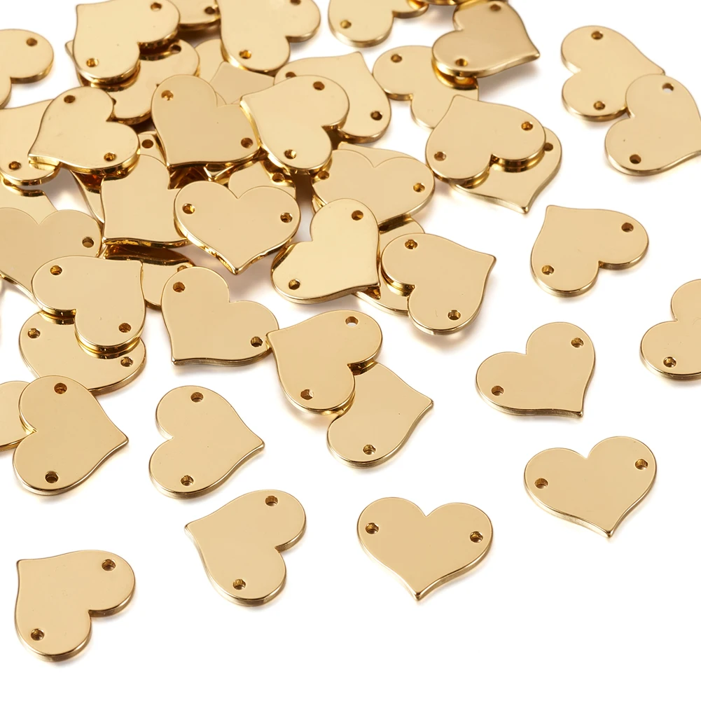 50pcs Brass Heart Connector Charm Stamping Blank Tag Real 18K Gold Plated For Couple Bracelet Jewelry Making Accessories 11x13mm