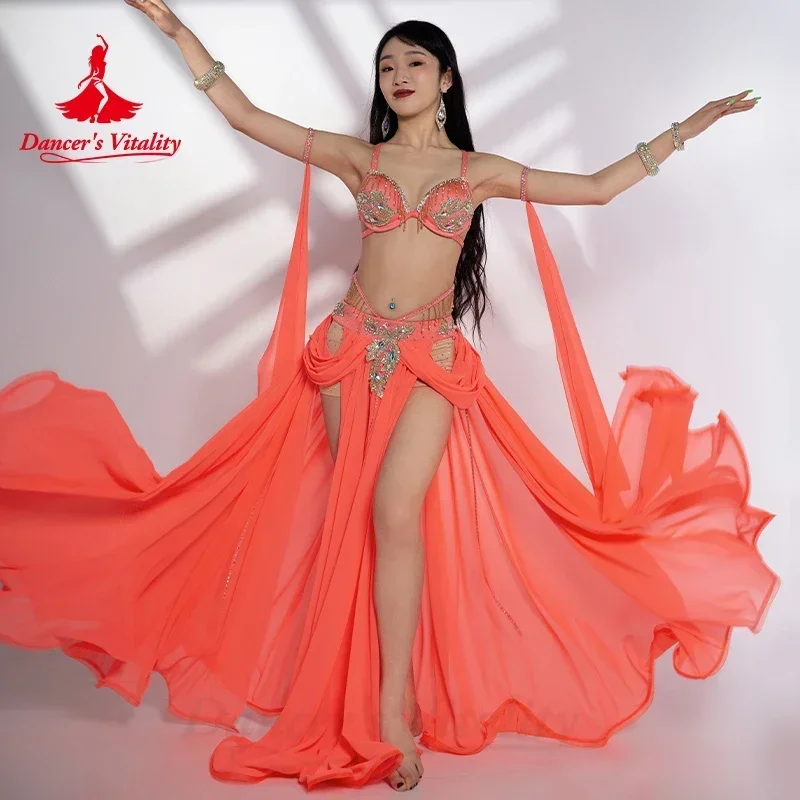 BellyDance Performance Suit for Women Stones Bra+Chiffon Long Skirt 2pcs Customsized Adult Child Oriental Belly Dancing Outfit