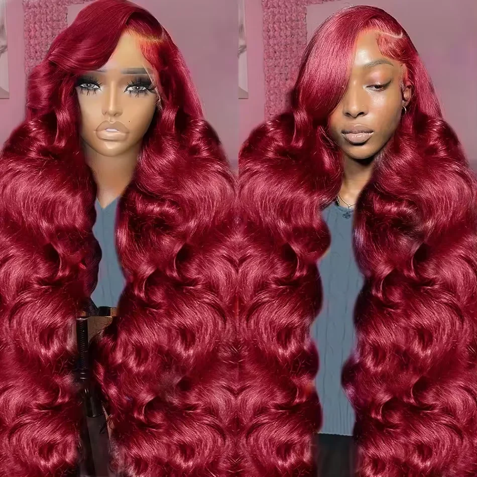 34 36 cali 99J Burgundy 13x4 Body Wave Lace Front Wig Human Hair HD Transparent Lace Frontal Wigs For Women 99J colored Hair