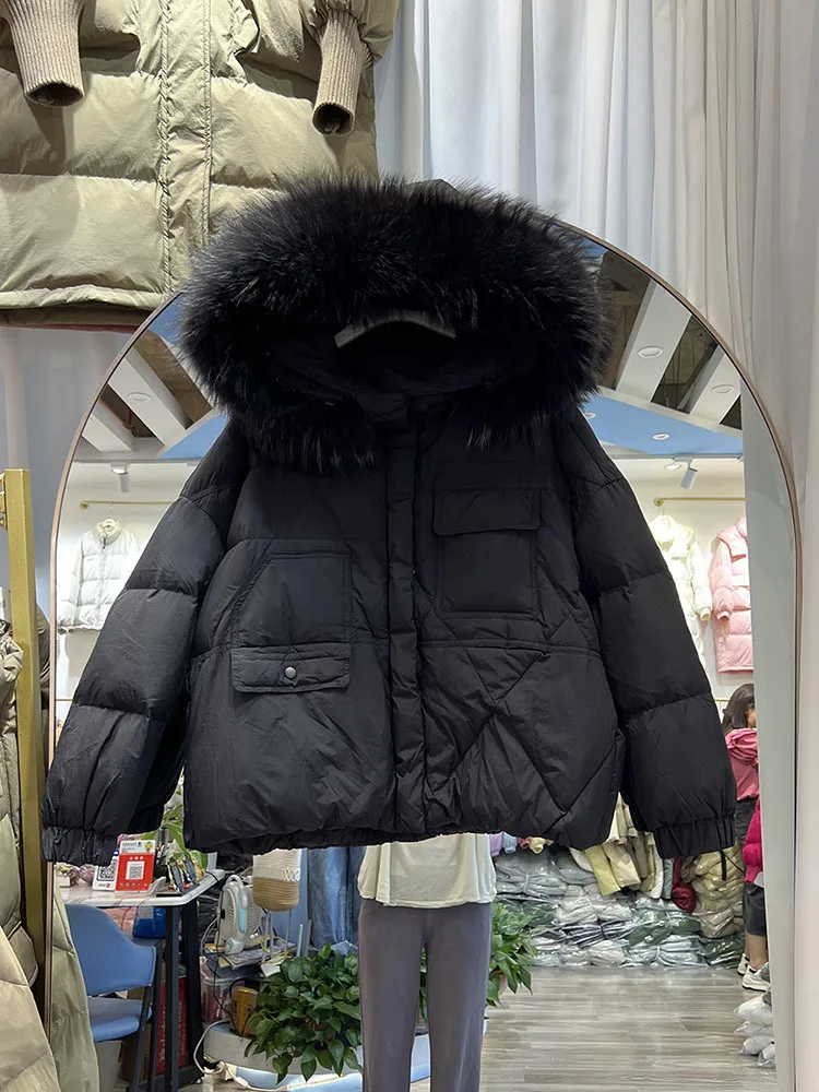 Natural Raccoon Fox Fur Hooded 2023 Winter Down Coat Women Waterproof White Duck Down Jacket Puffer Female Feather Parkas