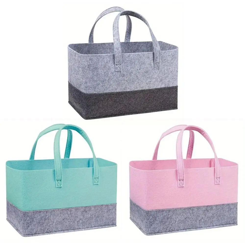 

Daily Use Colorblock Felt Tote Handbag Large Capacity Foldable Shopping Bag Organizer With Handle Gift Bag for Women