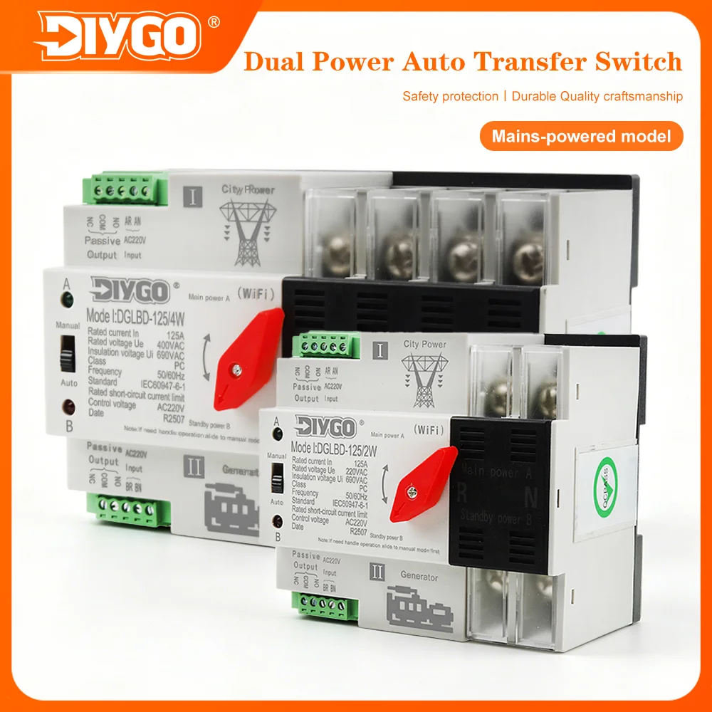 DIY GO WiFi Smart Automatic Transfer Switch 125A Dual Power ATS eWeLink Uninterrupted Remote Control Generator Changeover Switch