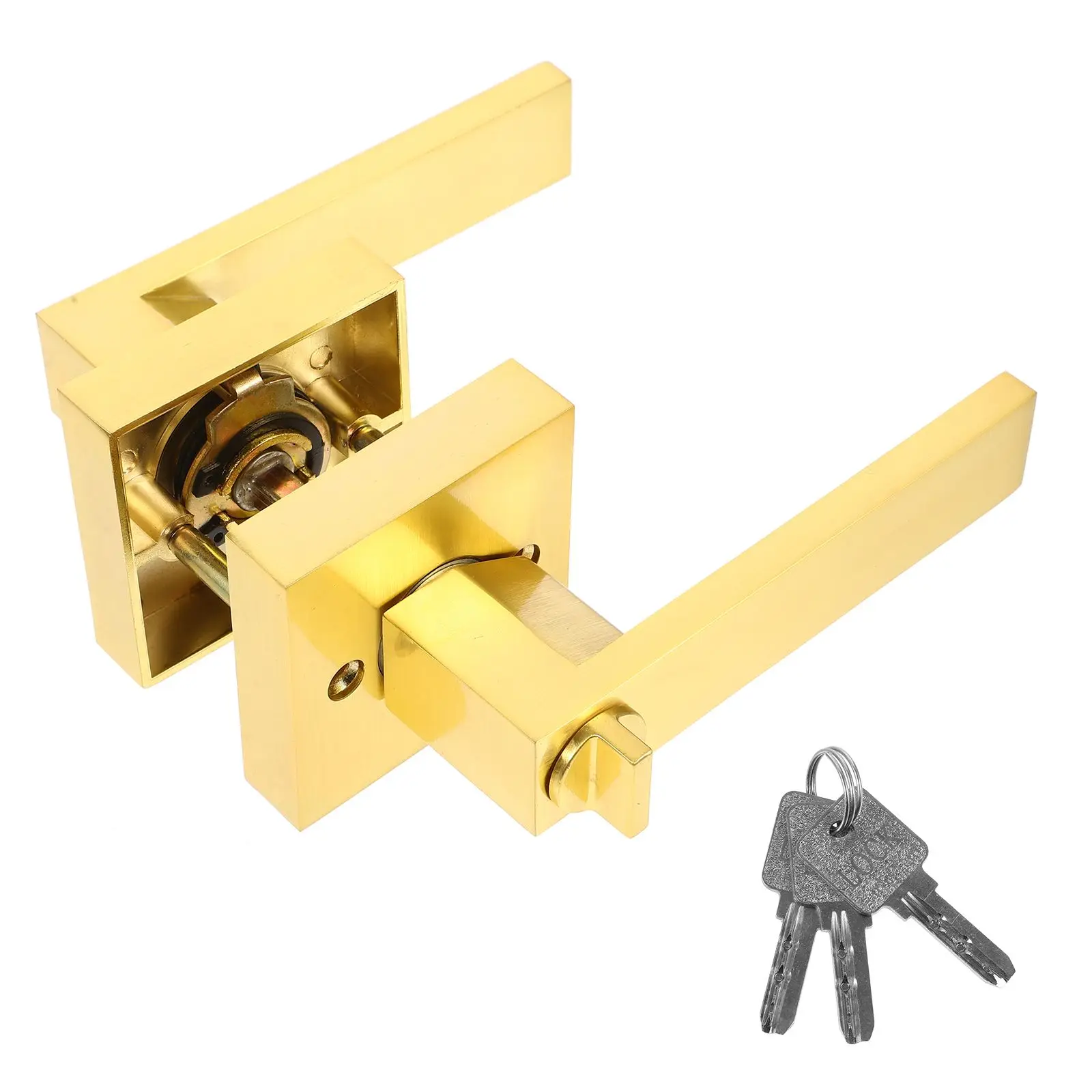 

Aluminum Alloy Door Knob Lock Heavy Duty Interior Exterior Keyed Small Bolt Golden 3 Rod Privacy Door Handle Replacement