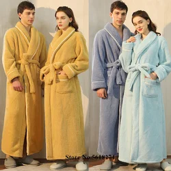 Warm Sleepwear Women Men Bathrobe Thicken Flannel Bathrobe Winter New Nightwear Homedress Peignoirs Loose Coral Fleece Kimono