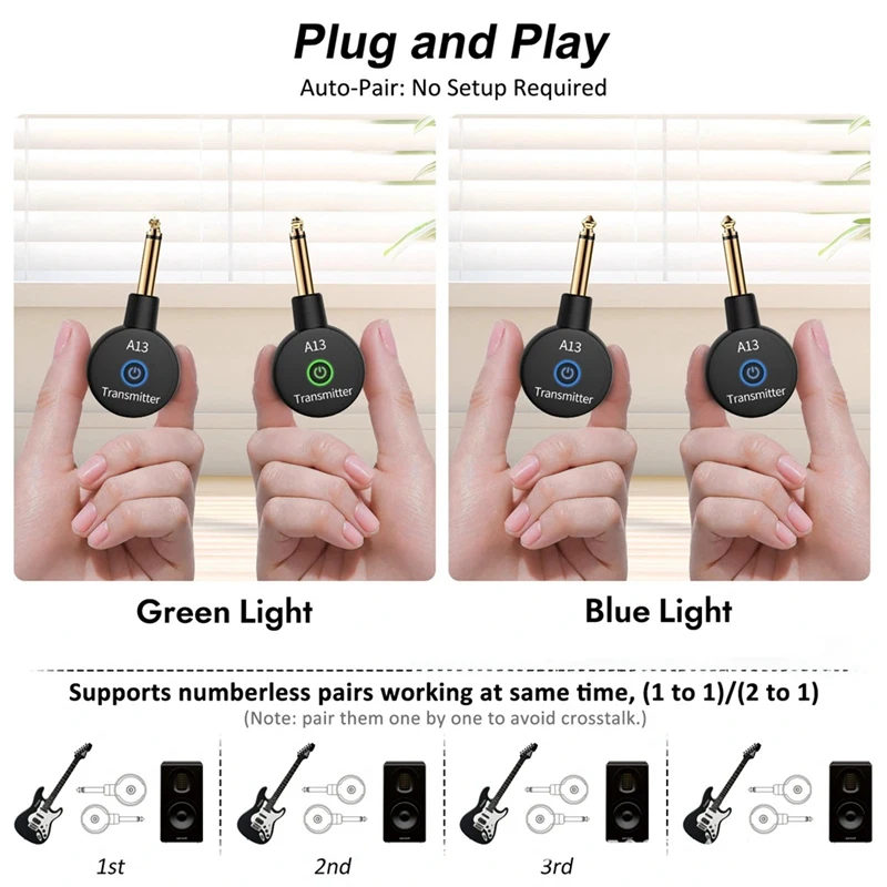 2-In-1 2.4Ghz Wireless Guitar System 48Khz Audio Wireless Guitar Transmitter Receiver Electric Guitar Bass Amplifier