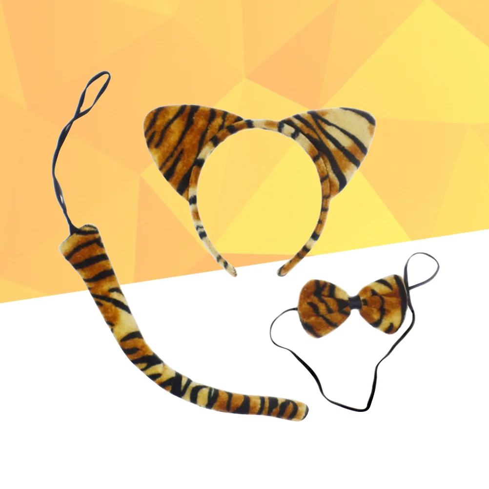 3Pcs Kids Cat Ears Headband Bow Ties Tail Set Party Cosplay Costume (Tiger Stripe) cat cosplay cat cosplay set