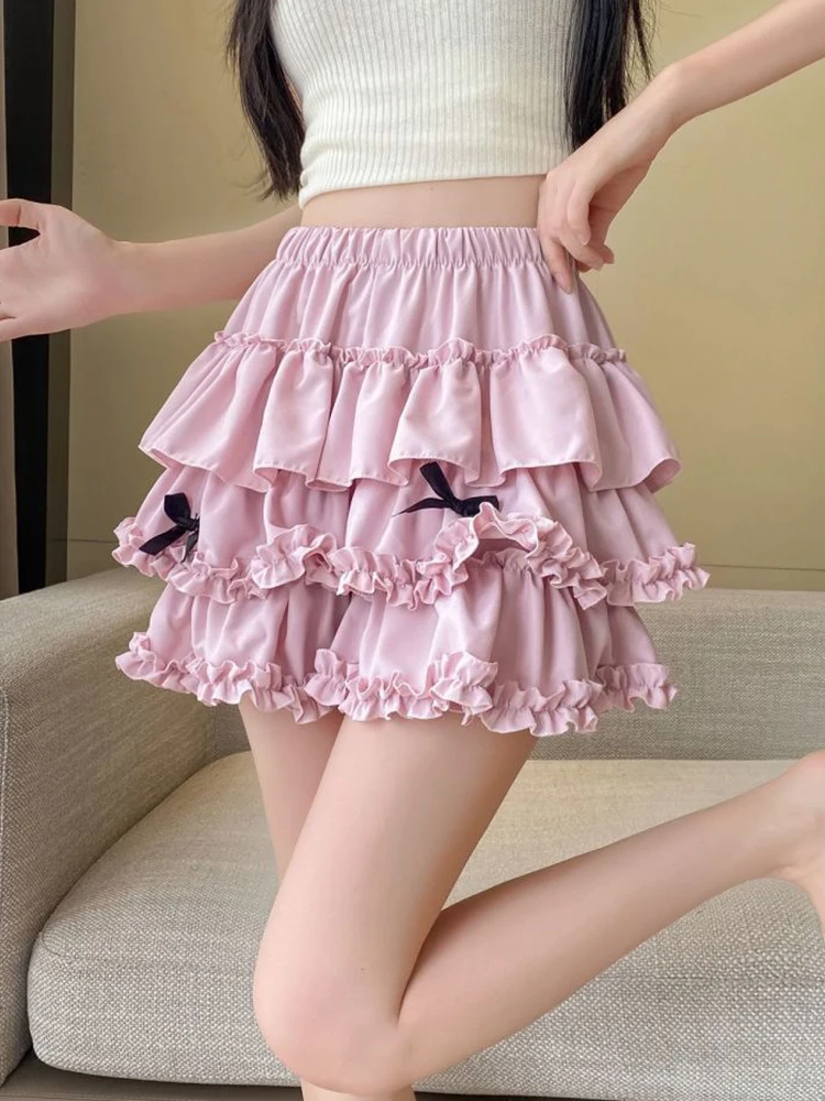 Jmprs Lolita Słodka Spódniczka z Kokardą Damska Urocza Codzienna Spódniczka Mini z Wysokim Stanem Wyszczuplająca Sexy Japonia Kawaii Preppy Styl Różowa Spódnica w Kształcie Litery A Nowa