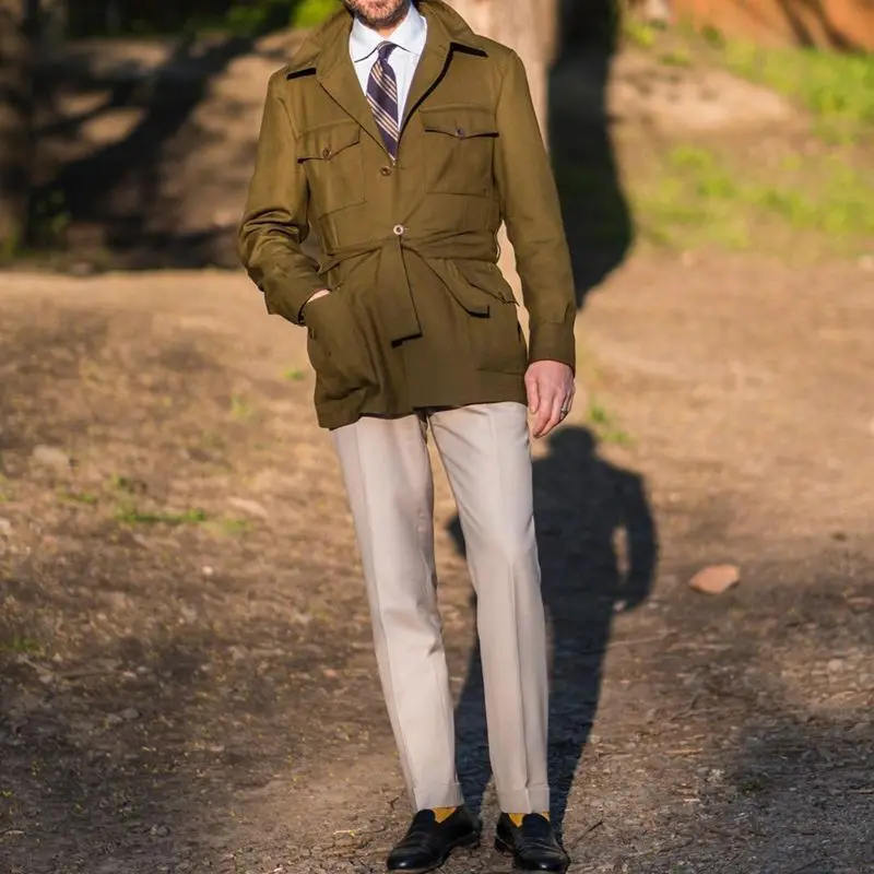 

European and American men's clothing multi-pocket medium and long slim-fitting thin trench coat men's casual jacket