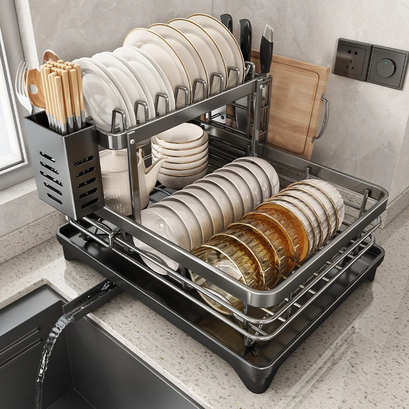 

New Double Laver Dish Rack Kitchen Drain Storage Organizer Upgrade Cup Bowl Holder Multi-Layer Sink Rack Kitchen Supplies