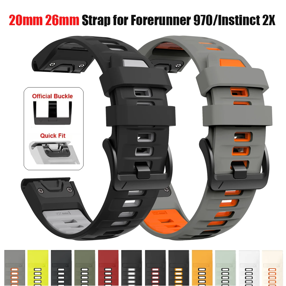 Offizielles 22 mm 26 mm Silikonband für Garmin Forerunner 970 965 Armband Instinct 3/Enduro 3/Descent Mk3i Armband Sportarmband