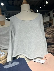 Raw Trim Knit Cropped Sweater Women Autumn Scoop Neck Long Sleeve Cotton Oversized Jumper Solid Simple Sweet Loose Crop Top Y2k