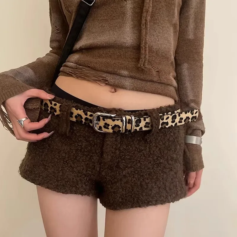 Y2K Retro Leopard Print Belt Fashionable Horsehair Belt With Leopard Pattern Gold Metal Buckle Hot Sales Pu Belt Accessories
