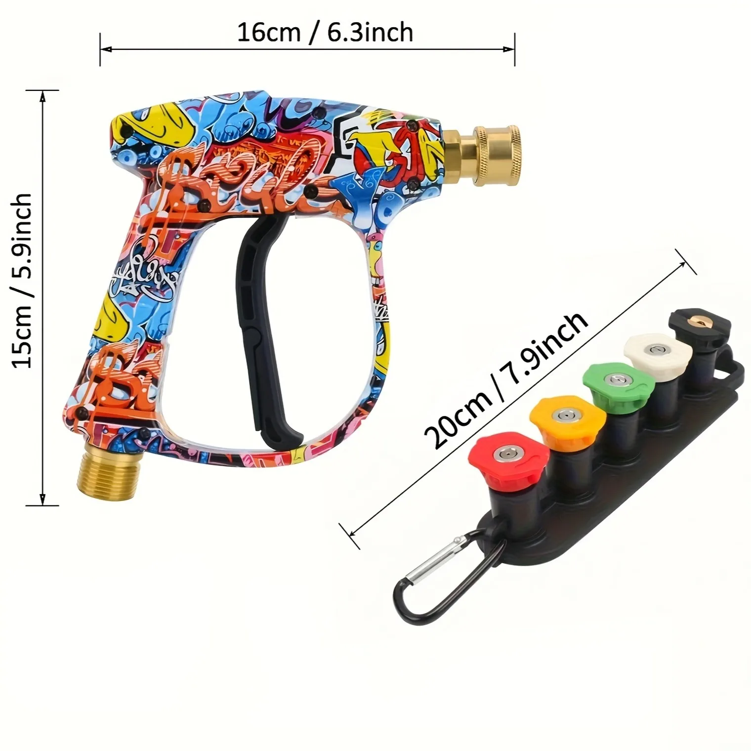 

Пистолет для очистки высокого давления, короткий пистолет для электрической чистящей машины с быстроразъемным разъемом 1/4 дюйма M22-14, база для хранения/5 насадок