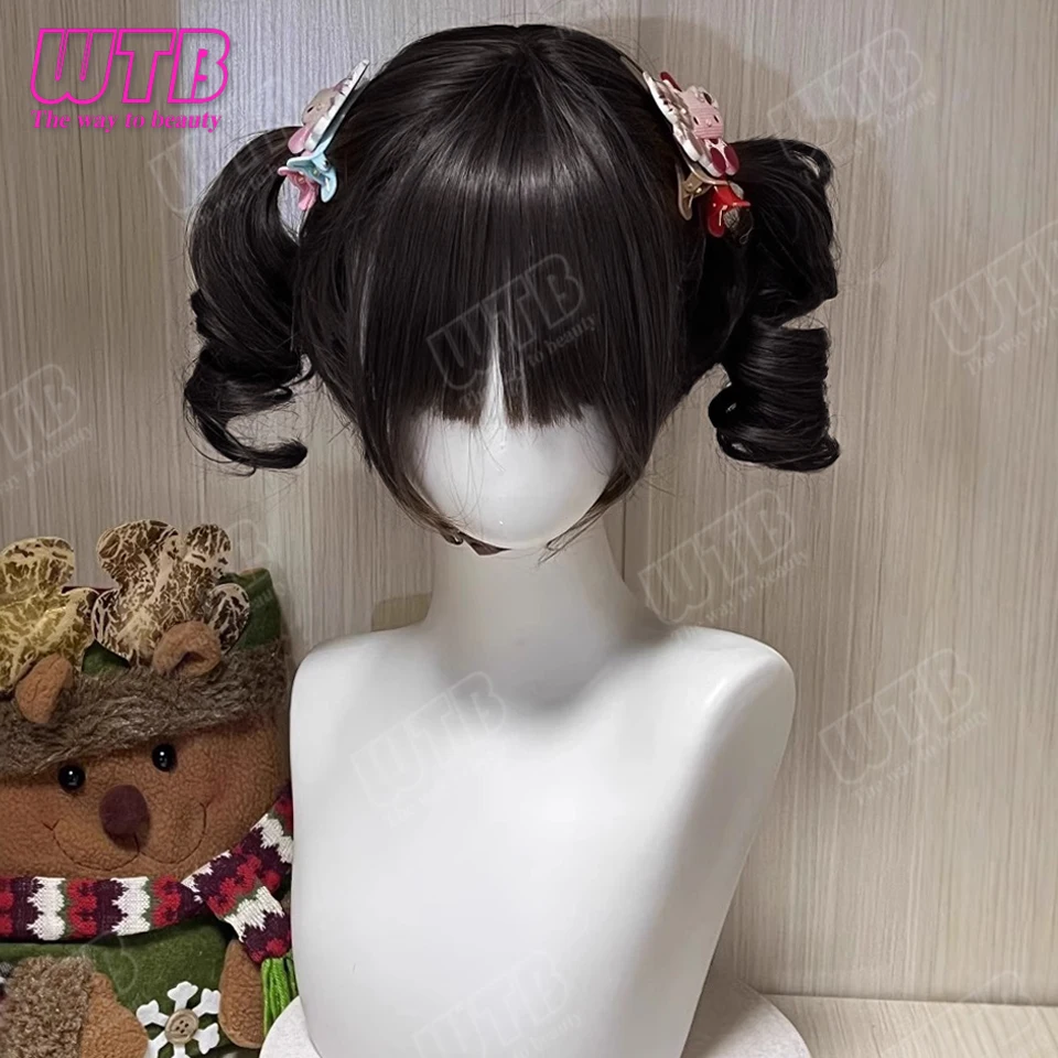 

WTB Short Curly Double Ponytail Synthetic Lolita Wig with Bangs Suitable for Women Girls for Everyday Wear Holidays and Cosplay