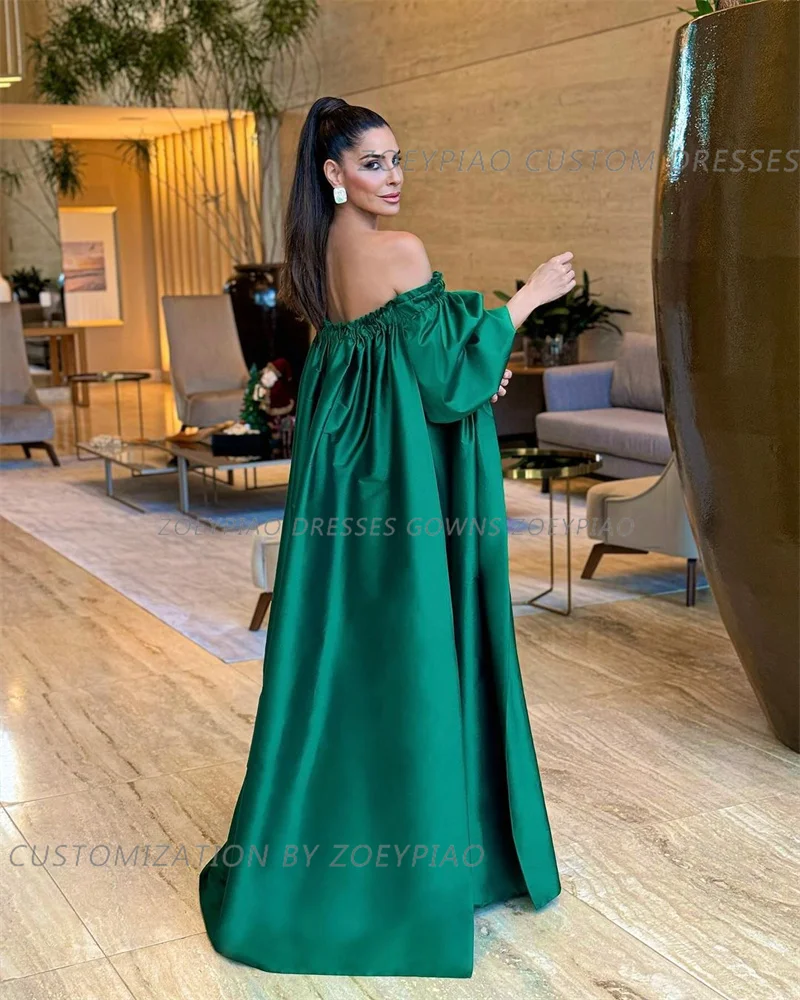 2PCS Green Long Cape A Line Evening Dresses Strapless Prom Gowns Party Dresses with Train Saudi Arabia Formal Dresses