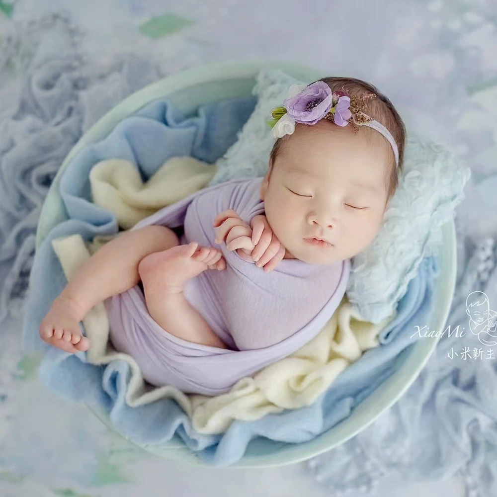 Cotton Baby Wrap Newborn Photography Props Stuffed Baby Pillow Newborn Layer Flower Headband Infant Photo Shoot Accessories