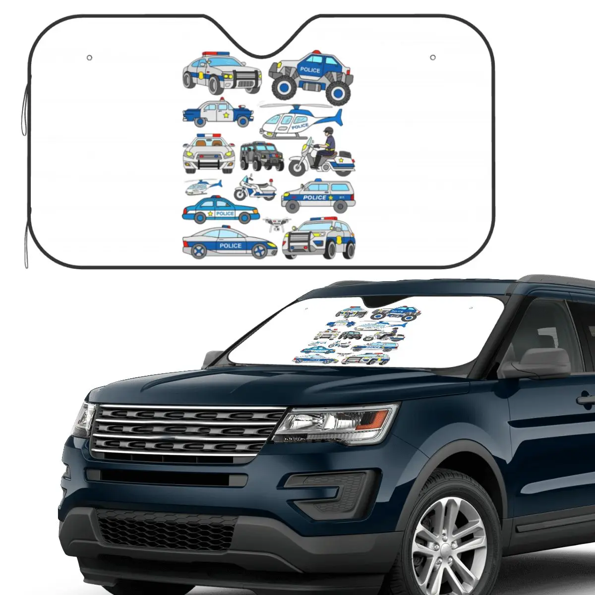 

Police Car Design Sunshade Windscreen Car Front Windshield Window Sun Visor Accessories Covers