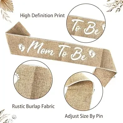 Neutral Burlap Mom to Be Sash Dad to Be Pin Baby Shower Decorations for Pregnant Mommy Gift Party Decorations