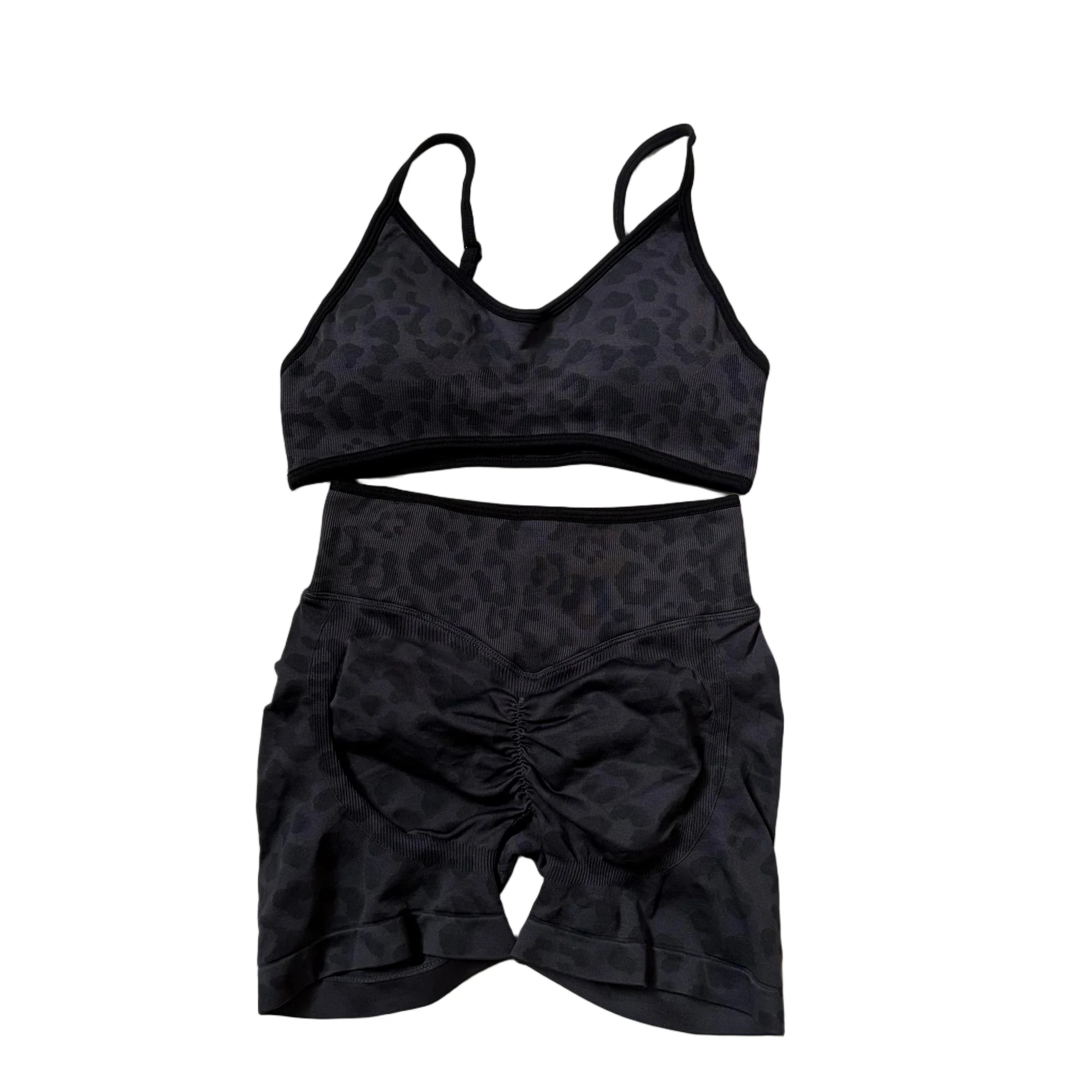 LOGO High Waist Hip-lifting Tight Peach Hip Yoga Suit Bra Shorts 2-piece Leopard Print Bra Quick-drying Sports Fitness Suit