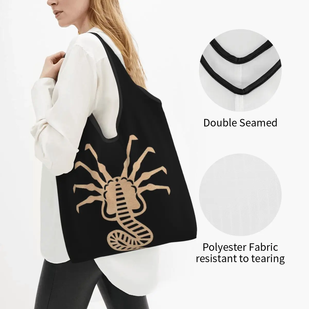 FaceHugger Alien Xenomorph Shoulder  Portable Tote Shopping Bags Large Capacity Shopper Bag Groceries Handbag Shoulder Bag