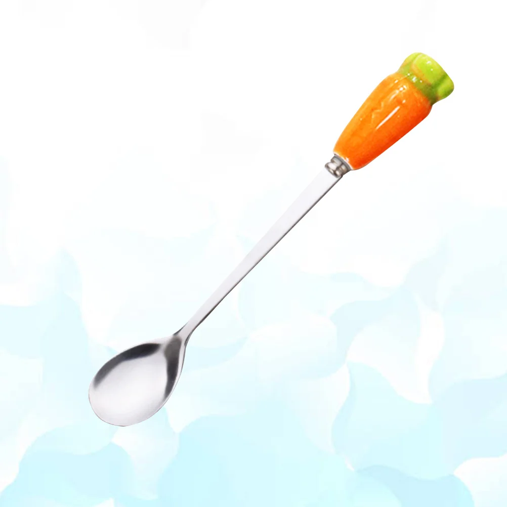 

Long Handle Spoon Stainless Steel Coffee Tea Dessert Serving Spoon with Cute Ceramic Radish Handle for Kids Tableware