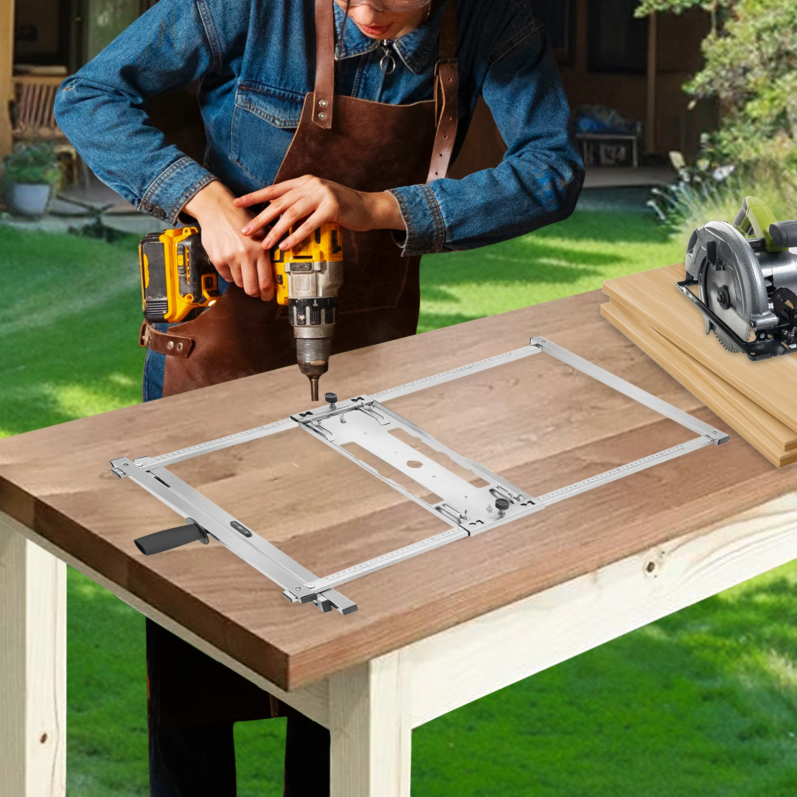 Stainless Steel Circular Saw Edge Guide, Adjustable Cutting Board, Dual Precise Scales & Bubble Level for Straight Line Cutting