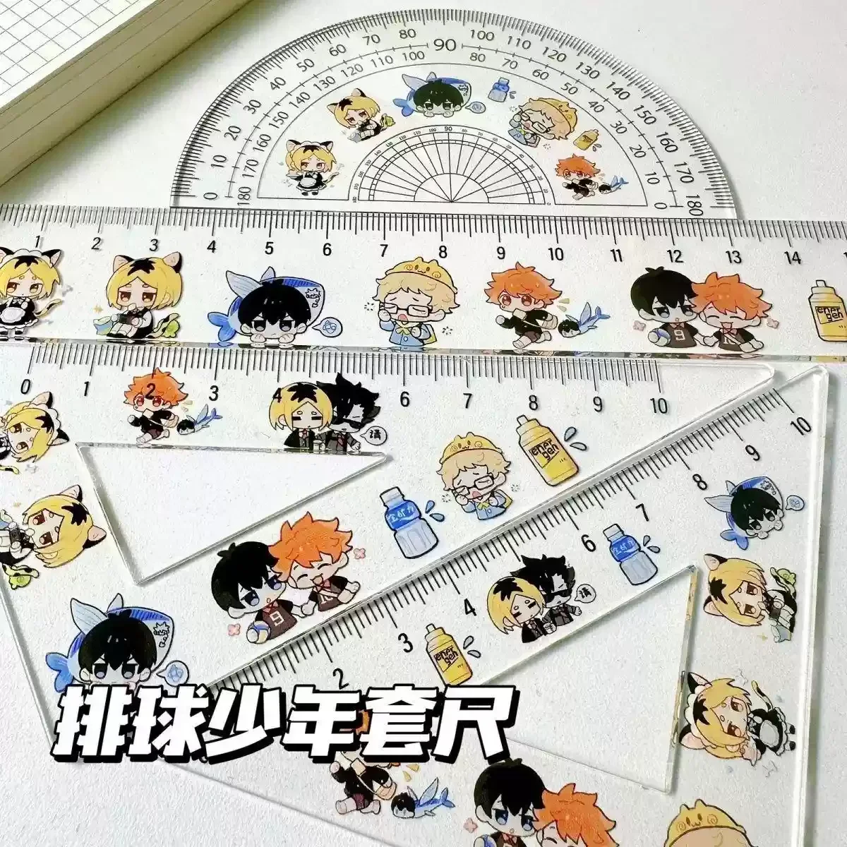 Haikyuu!! Anime Acrylic Straightedge Stationery Suit Ruler Cosplay Cartoon Gift School Supplies Tape Triangle Rule protractor