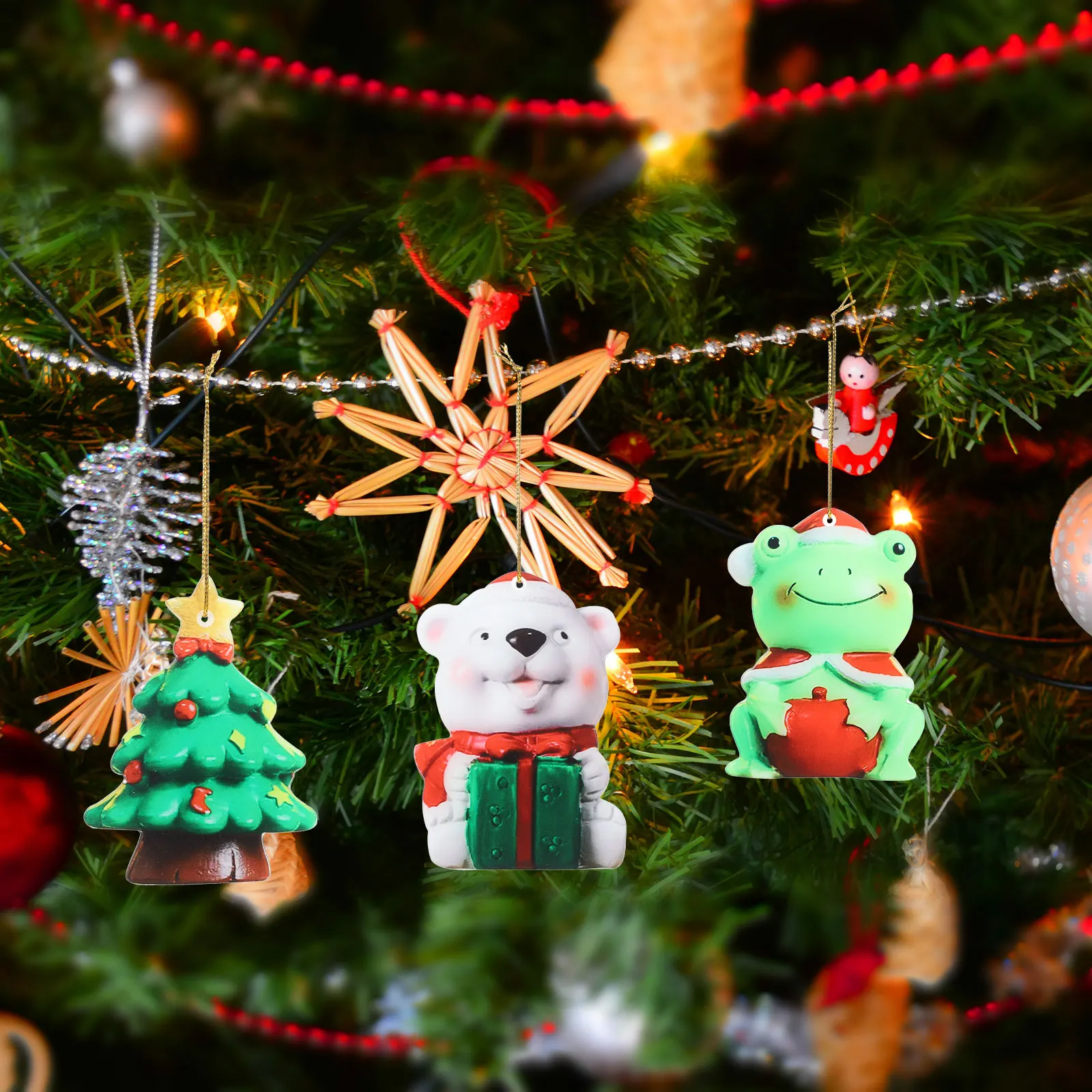 

10 Pcs Party Decorations Christmas Tree Ornaments Cartoon Outdoor Acrylic Pendant