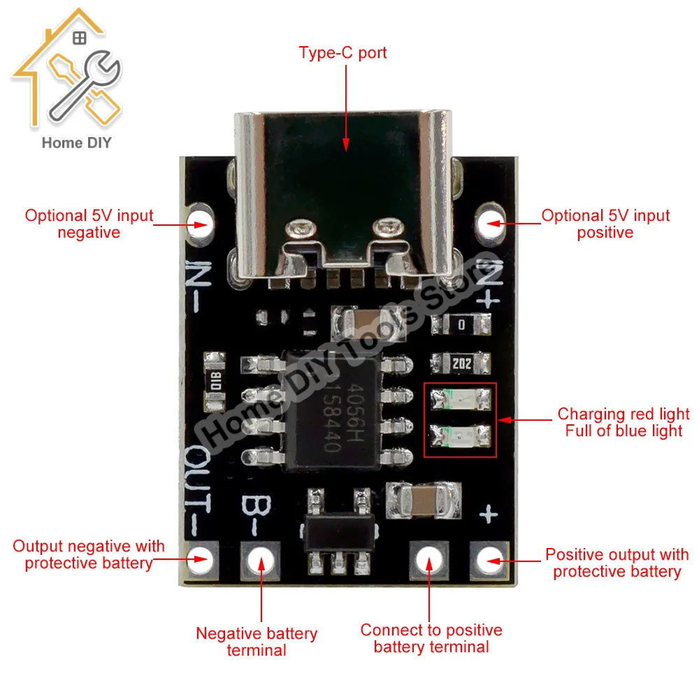 Ultra-Small Lithium Battery Charging Panel 1A Ternary Lithium Battery 3.7V4.2V Charger Module Type-C With Protection Board