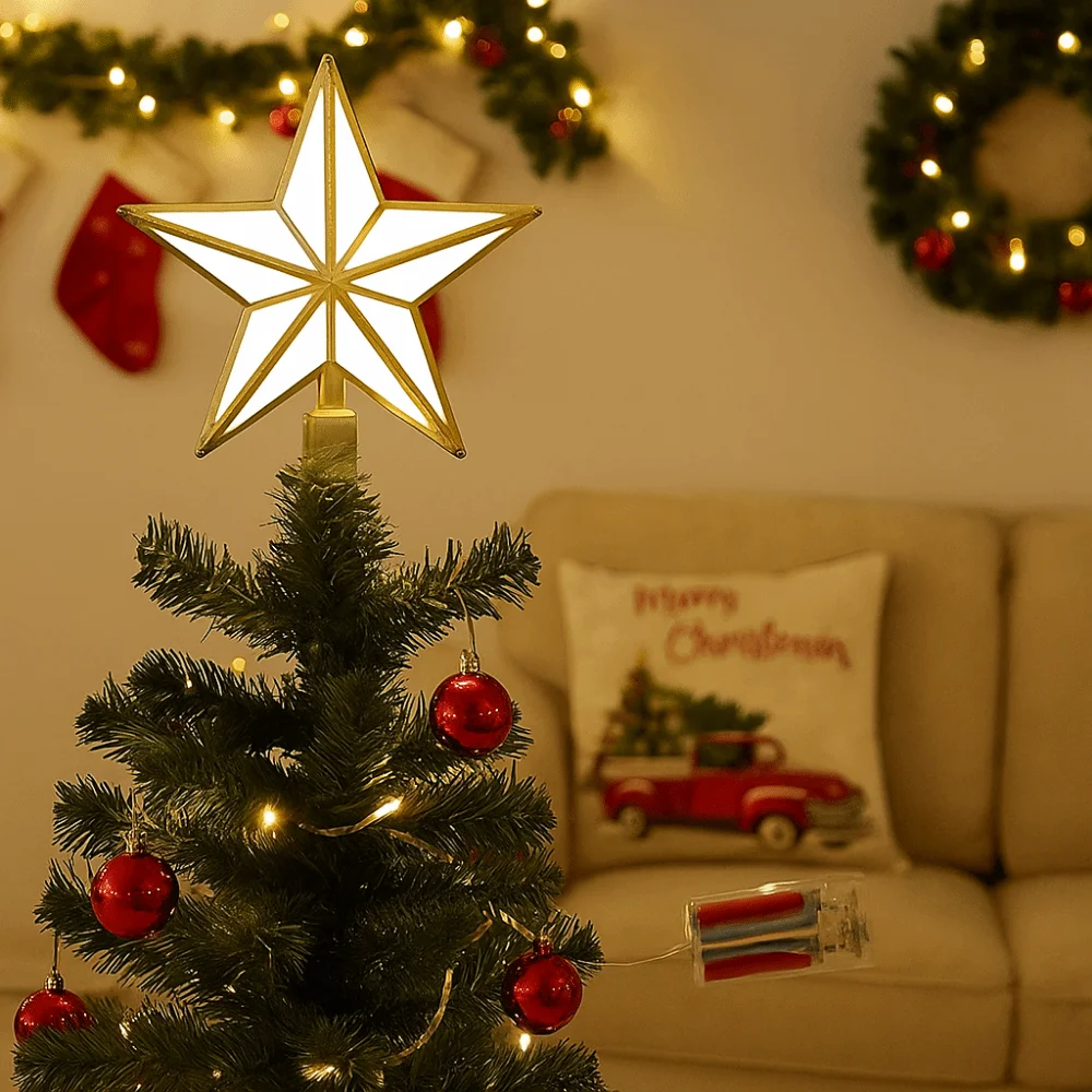 

Atmosphere Light Plastic Christmas Tree Top Star Lovely Lightweight Star-Shaped Light Glowing Christmas Tree Ornament New Year