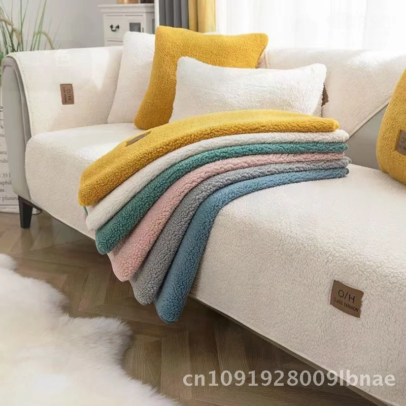 

Lamb Velvet Sofa Cushion Winter Non-Slip Plush Nordic Sofa Cover Solid Color Cushion Cover for Living Room Decor