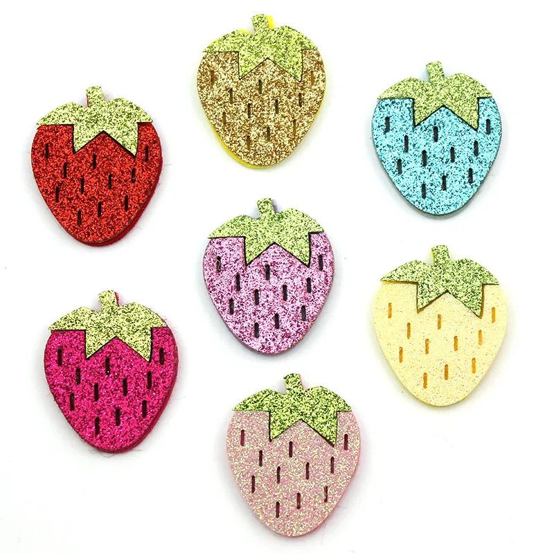 28Pcs 3*3.5cm Glitters Strawberry Felt Padded Appliques For Kids Hairpin Headwear Accessories BB Clip Shiny Decoration wholesale