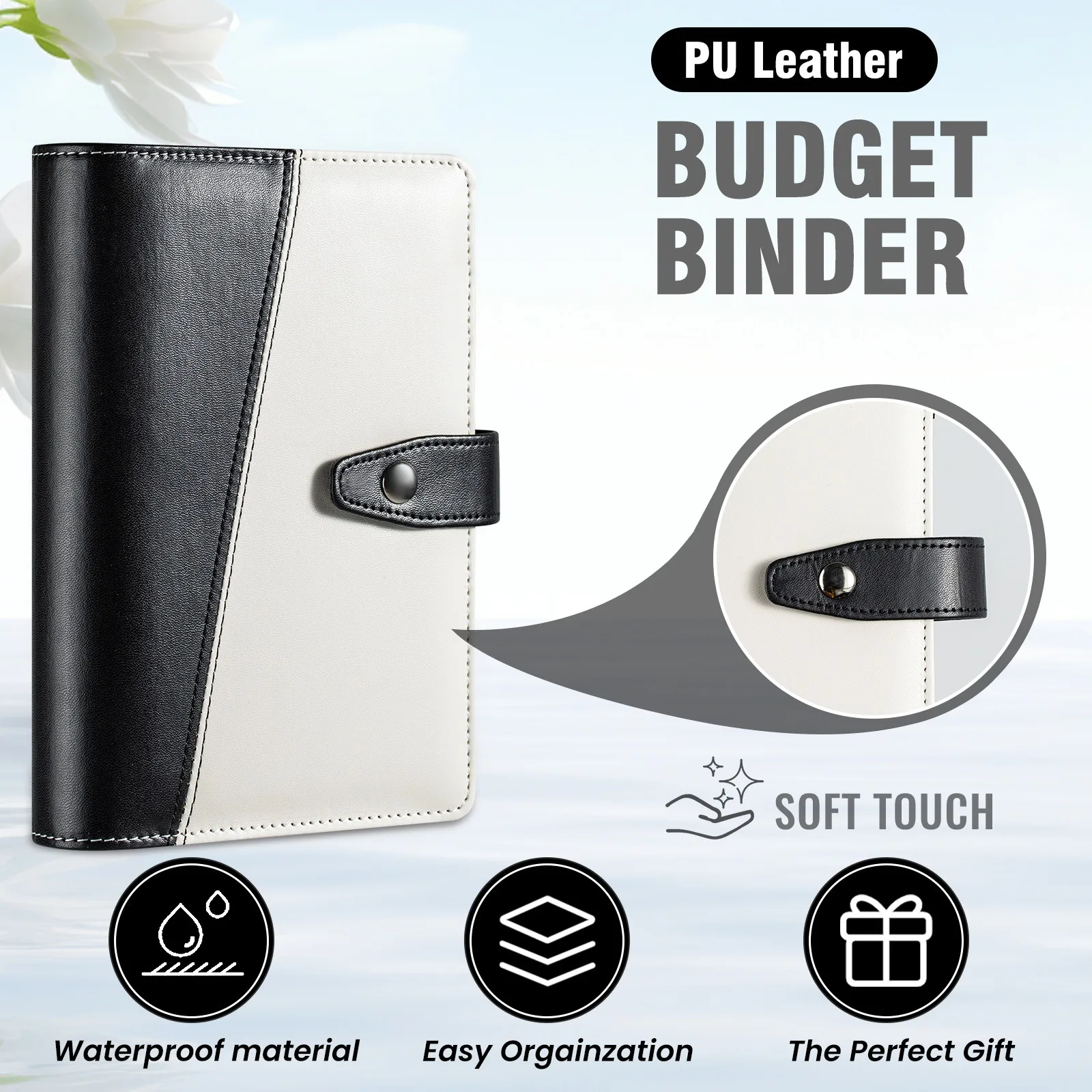 Budget Binder Notebook A6 Macaroon Stitching Binder Hand Book Notebook Leather PU Cash Contains Pockets and Stickers