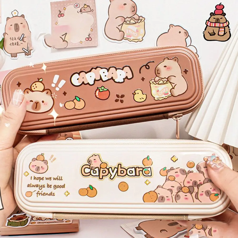 Cute Large Capacity Capybara Pen Bag Waterproof Single layer Stationery Storage Bag Zipper Funny Pen Pouch Children