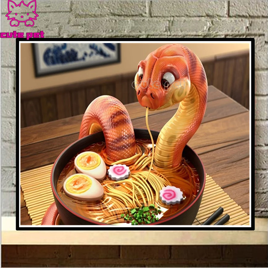 restaurant Decor Diamond Embroidery diy diamond Painting Cross Stitch kit Animal cartoon Snake eat noodle 3d Diamond Mosaic