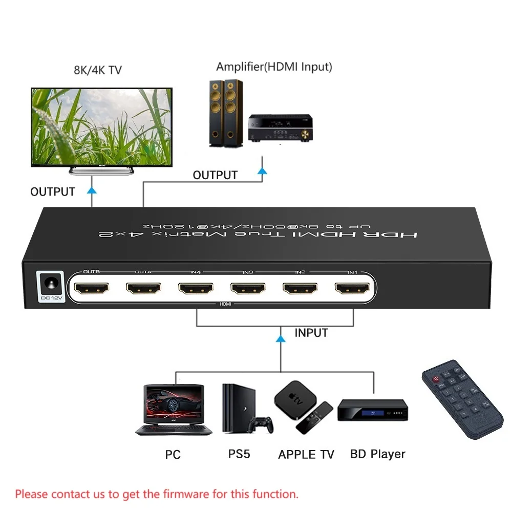 8K 60Hz HDMI-Compatible Swither 4 In 1 Out Splitter Matrix 4x2 Audio Extractor Dolby Vision ALLM VRR HDR10+ for PS5 XBOX HDTV