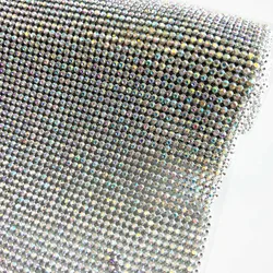 Fashion Sparkling Silver Aluminum Metal Rhinestone Sheet Crystal Mesh Fabric For Garment Bags DIY