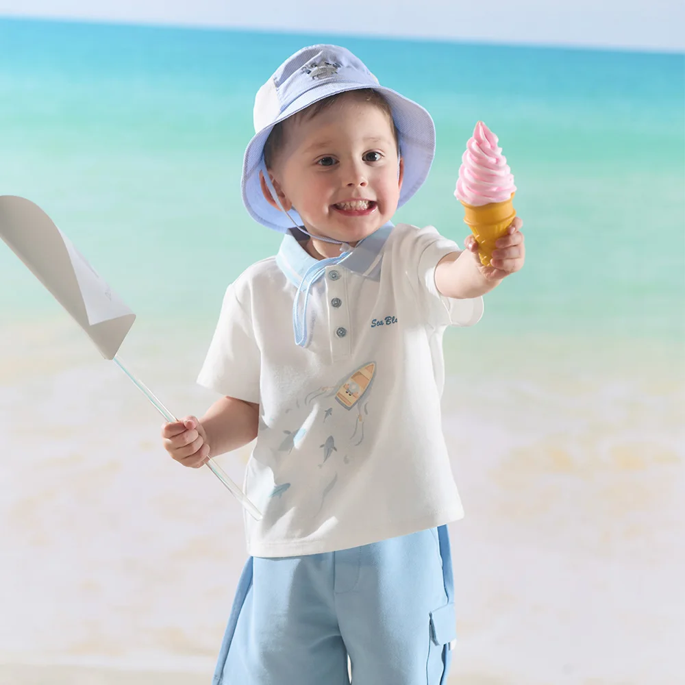 Dave Bella Boys Summer Two-Piece Set Kids Short Sleeve Top Shorts Suit Casual Trousers Children Clothing Cool Pullover DB2262410